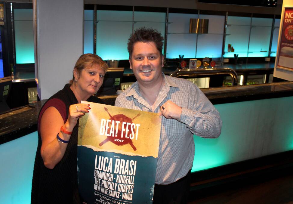 WORTHY CAUSE: Beat Fest coordinator Gina Faulkner and Hotel Tasmania licensee Matt Harris. Picture: Hamish Geale 