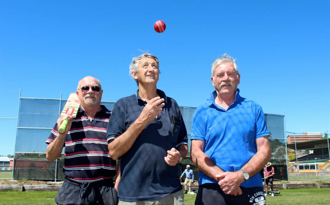 ALL AS IT SEAMS: Tasmanian over-60 cricket team members Tom Osborne, Rod Ashman and Apps Jordan. Three Tasmanian teams will play in the national over-60 carnival between November 19 and 23. Picture: Hamish Geale