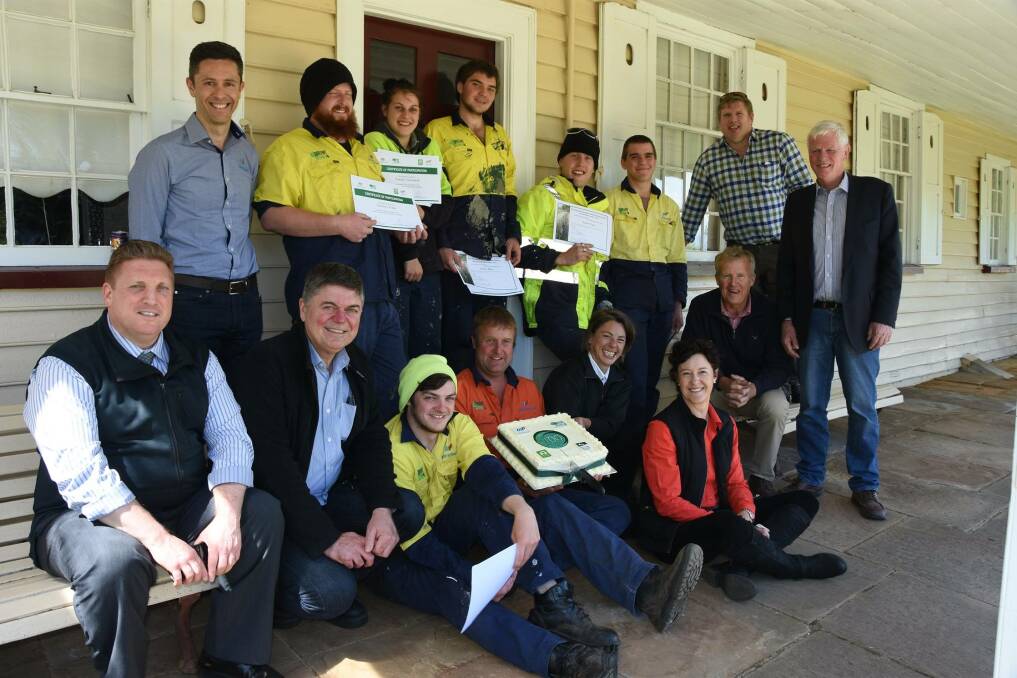 JOB WELL DONE: Representatives from Brickendon Estate, Woolmers Estate, ManpowerGroup and Northern Midlands Council congratulate the Northern Midlands Green Army team on its recent work. Picture: Supplied