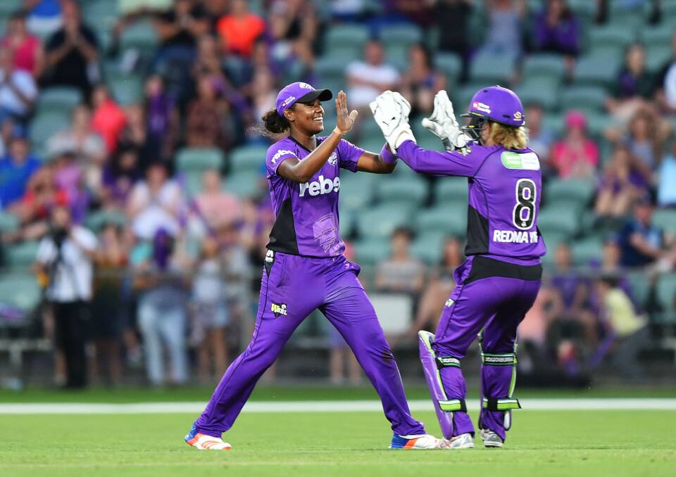 HIGH TEN: Hayley Matthews and Georgia Redmayne celebrate a wicket during last season's campaign. 