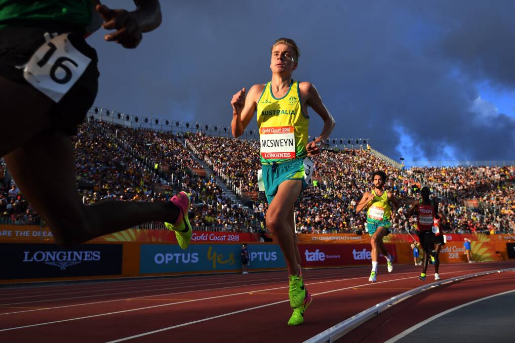 HUGE EFFORT: Stewart McSweyn runs in the 5000m at Carrara. Picture: AAP