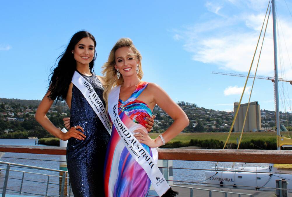 TASSIE'S TWO: Hobart's Kimberley Jones and Blackstone Heights' Courtney Laskey will represent Tasmania at the Miss World Australia finals in June. Pictures: Hamish Geale