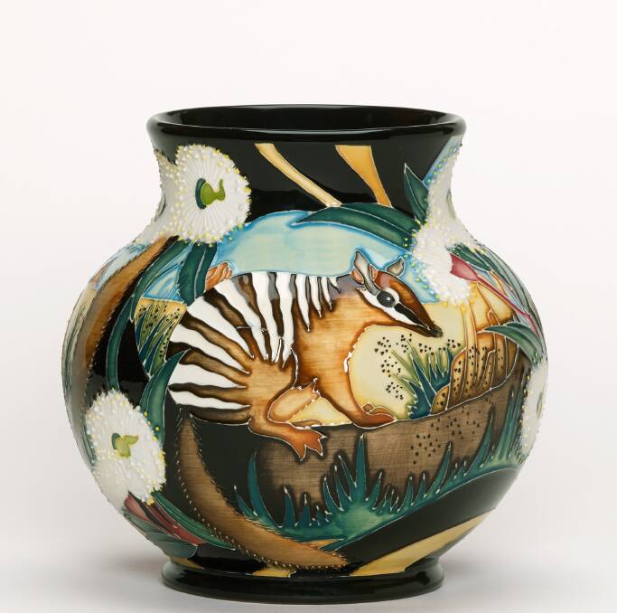 TIGER RELATIVE: A 'Nimble Numbats' vase designed by Vicki Lovatt. The vase is part of a Moorcroft collection making its way to Tasmania next month. Picture: Supplied 