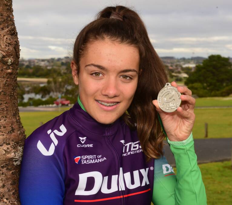 LOOKING FORWARD: Devonport's Anya Louw with her silver medal from the 2017 under-19 road national championships in Geelong. Picture: Paul Scambler. 