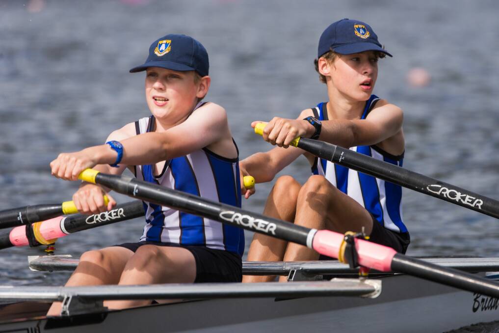 HEAVE-HO: Launceston Church Grammar rowers Tom Swan and Thomas Wyly in the under 14 boys double scull seconds.