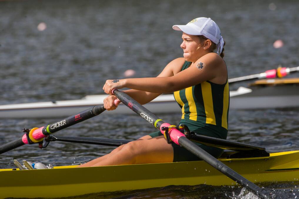 Focused: St Patrick's College rower Trilelle Vimpany-Tubb in the girls under 14 single scull race.