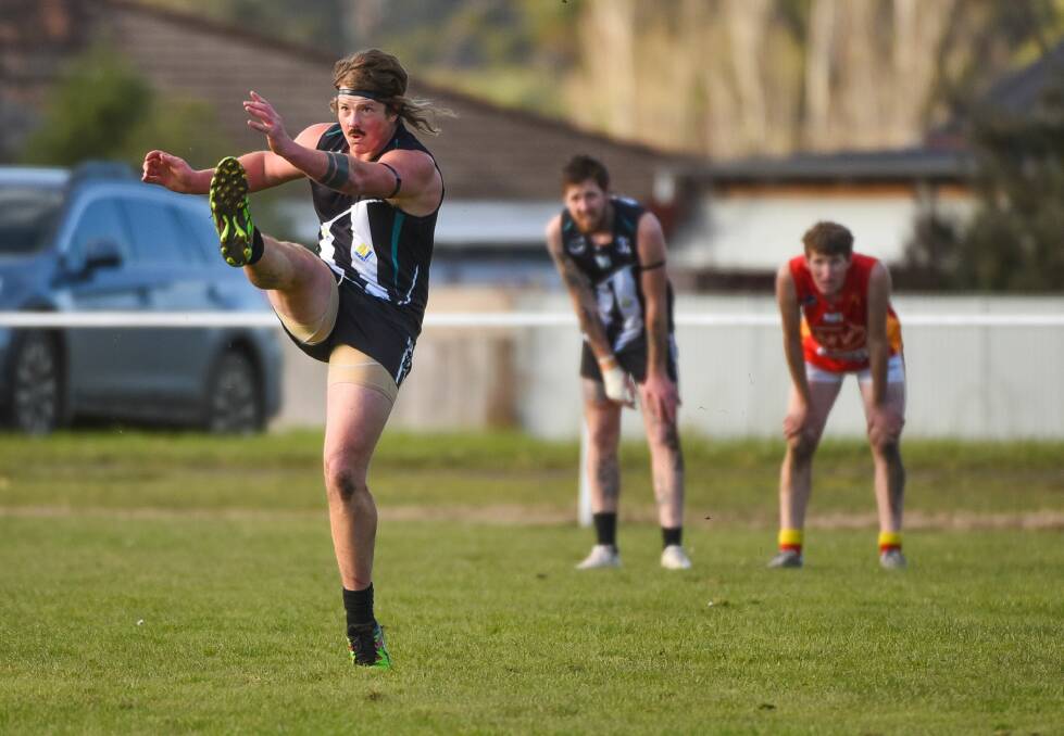 FINALS READY: Perth's Nathan Worker kicks for goal against Meander Valley earlier this season. The Pies finished sixth with an 8-8 win-loss record. Picture: Scott Gelston