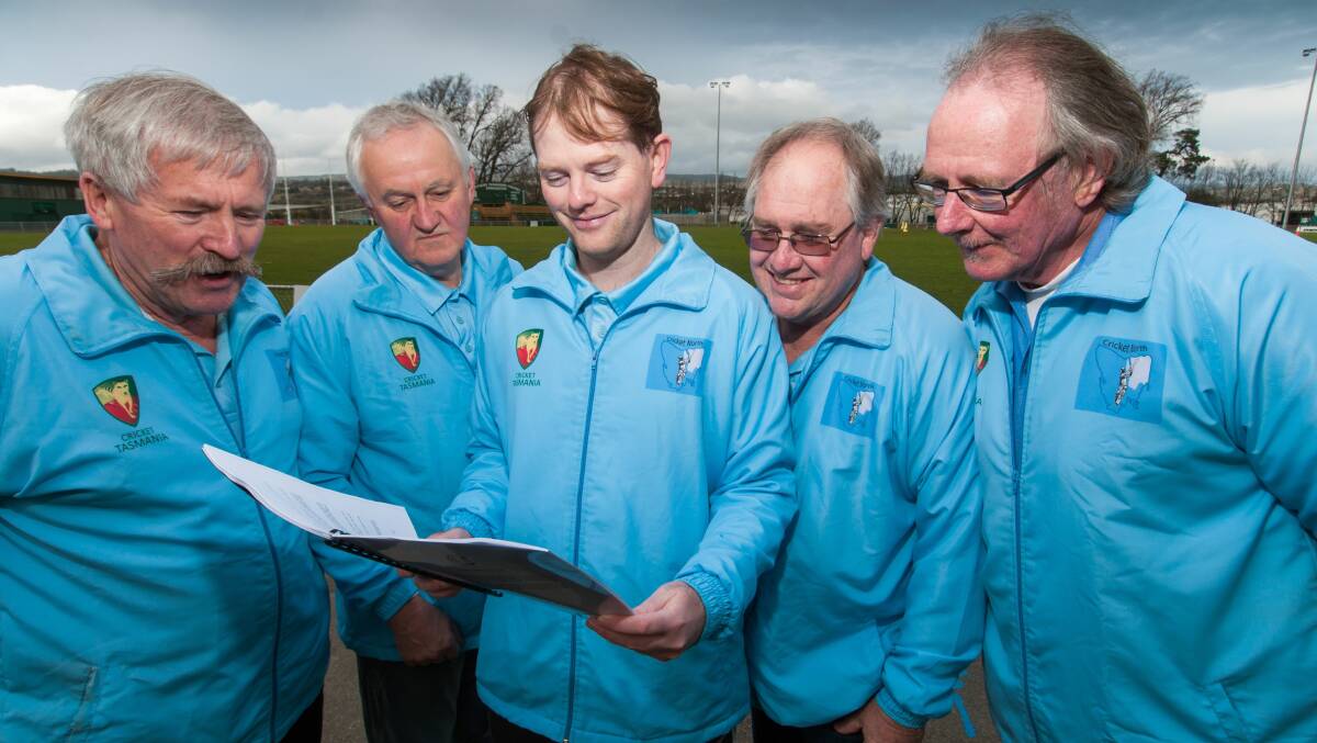 STUDYING UP: Northern Tasmanian Cricket Umpires and Scorers’ Association's Peter Griffin, Alistair Scott, Andrew Nichols, Brian Dryden and Tony Stonjek. Picture: Phillip Biggs