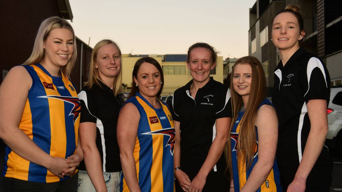 Scottsdale and Evandale players Rebecca Irwin, Danielle Kelly, Alex Hall,  
Kylie Downie, Grace Gee and Ella Rigby. Picture: Paul Scambler
