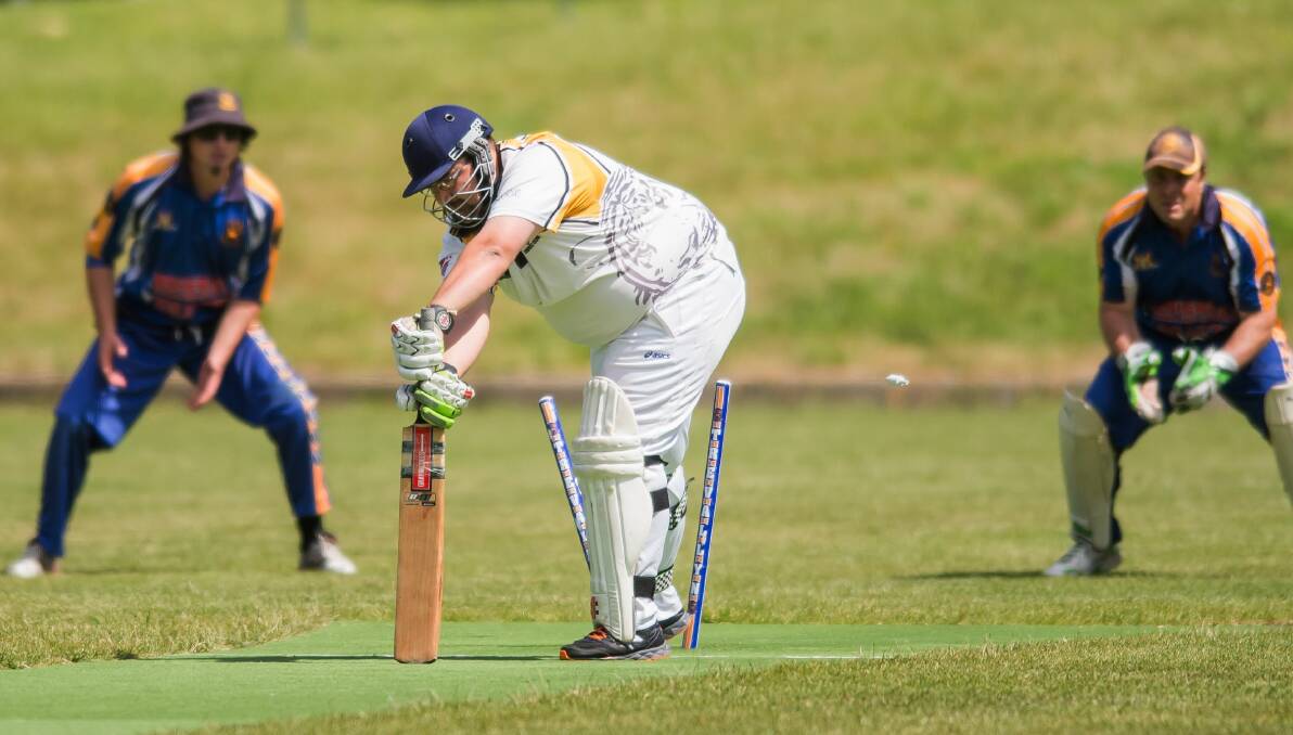 RATTLED: Beauty Point batsman Matthew Varga is clean bowled in his side's victory over Trevallyn on Saturday. Picture: Scott Gelston 