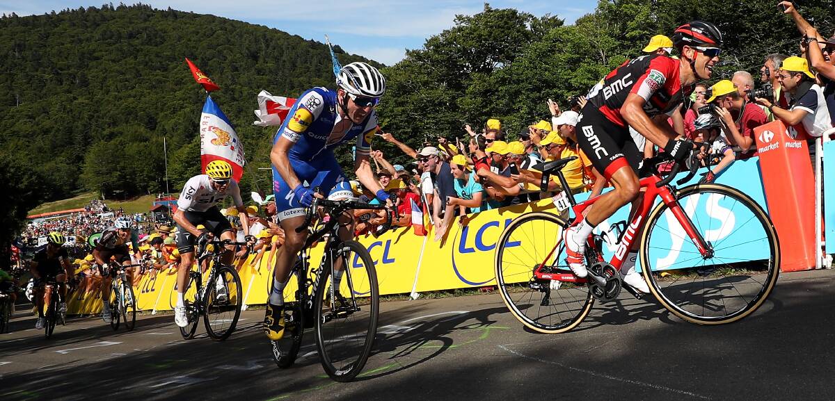 COMEBACK TRAIL: Richie Porte leads Dan Martin during stage five of the Tour de France before he crashed out at high speed on Sunday, fracturing his collarbone and pelvis. Picture: Getty Images