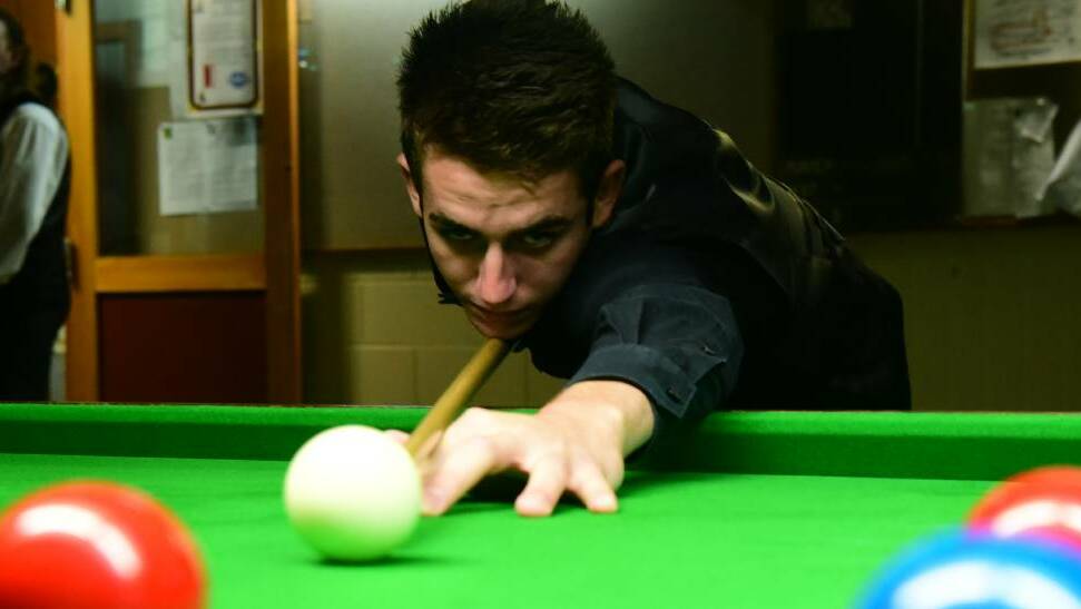Penguin snooker player Cale Barrett in action over the weekend at the Australian six-red championships at the Launceston Working Men's Club. Picture: Paul Scambler