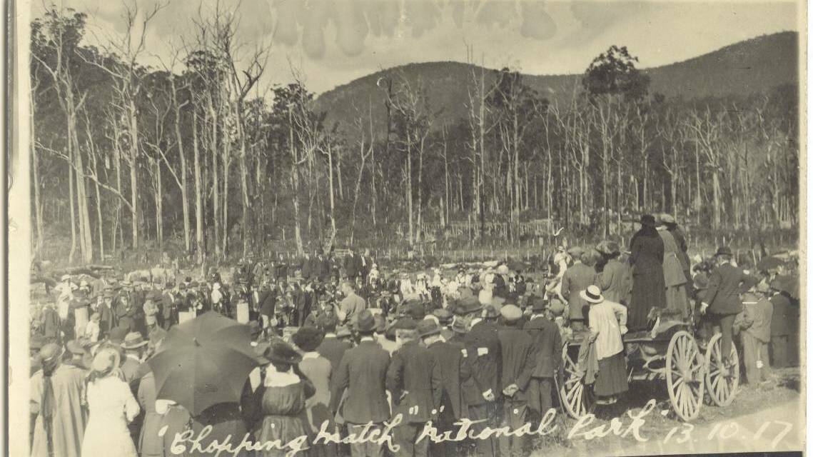 The national park opening ceremony on October 13, 1917. Mount Field and Freycinet were declared national parks on August 29, 1916. Picture: Tasmanian Archive and Heritage Office