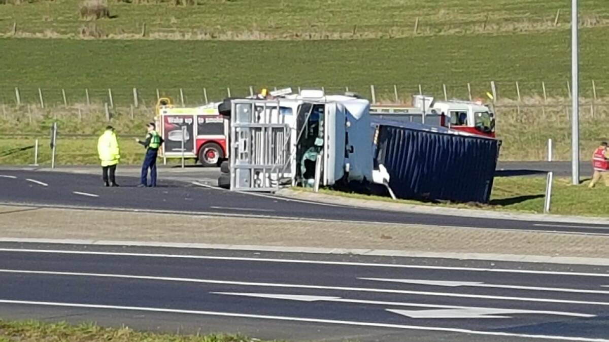 The rollover at Sulphur Creek on Thursday morning. Picture: Dwayne Hunniford, supplied