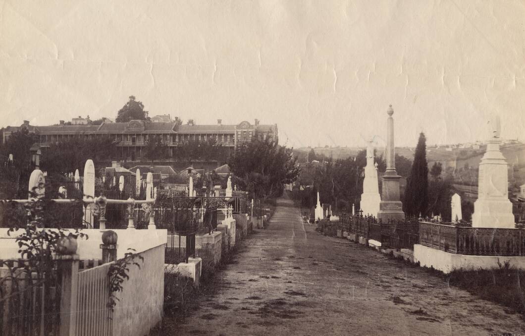 EARLY ON: The Charles Street general cemetery, pictured here in the 1860s, is now the Ockerby Gardens at the Launceston General Hospital. Picture: Archives Office of Tasmania