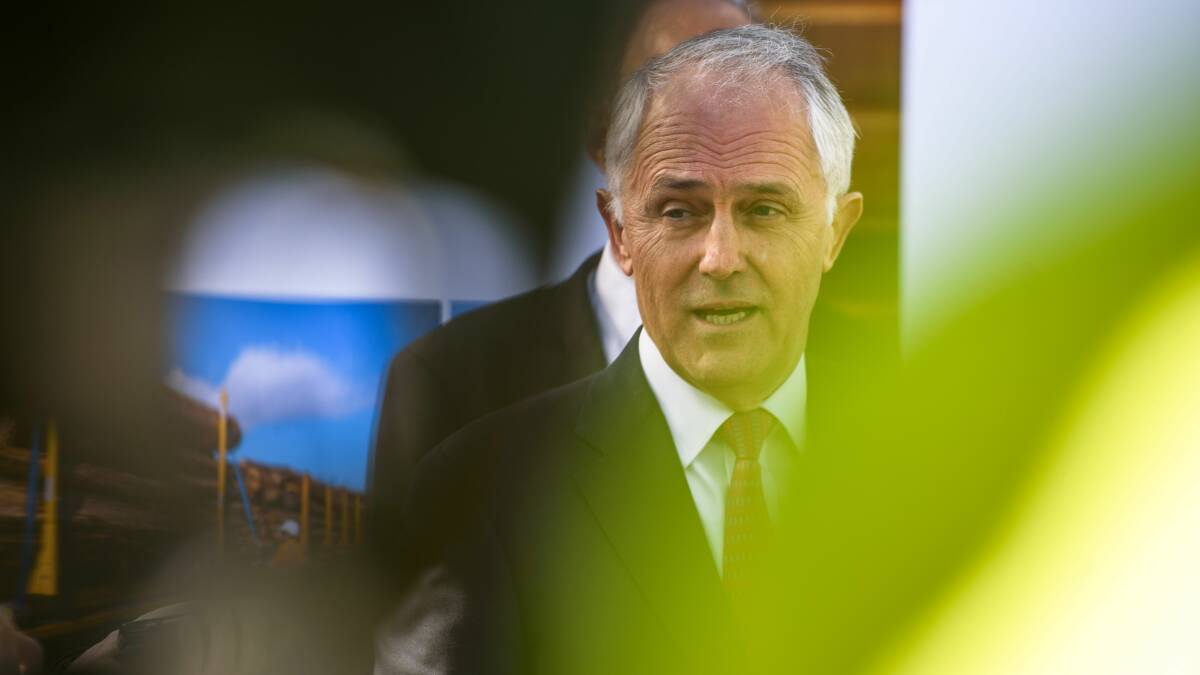 Prime Minster Malcolm Turnbull toured Neville Smith Forest Products at Mowbray, to sign the state's Regional Forest Agreement ahead of the state party conference. Pictures: Scott Gelston
