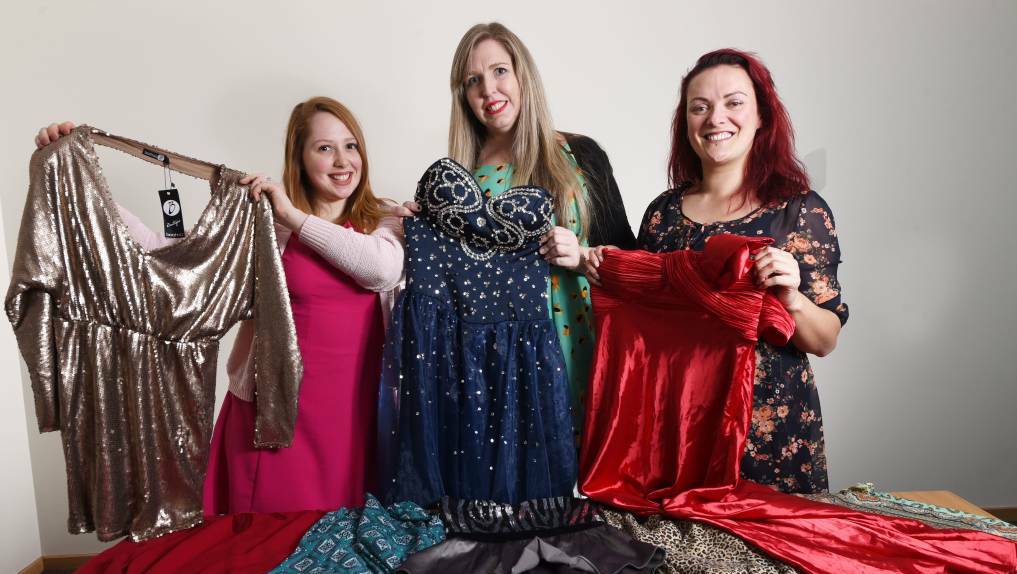 Rhea Gillie, Bec Nicholson and Katy Pakinga have formed the 'Rock On With Your Frock On' team to raise funds for ovarian cancer research. Picture: Scott Gelston.