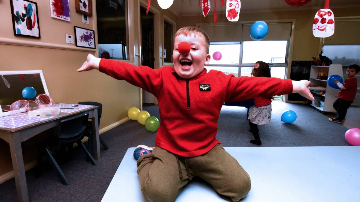 Albie McCallum gets involved with Red Nose Day at Perth Child Care Centre. Today is Red Nose Day, the annual fundraiser for SIDS and Kids. Picture: Neil Richardson
