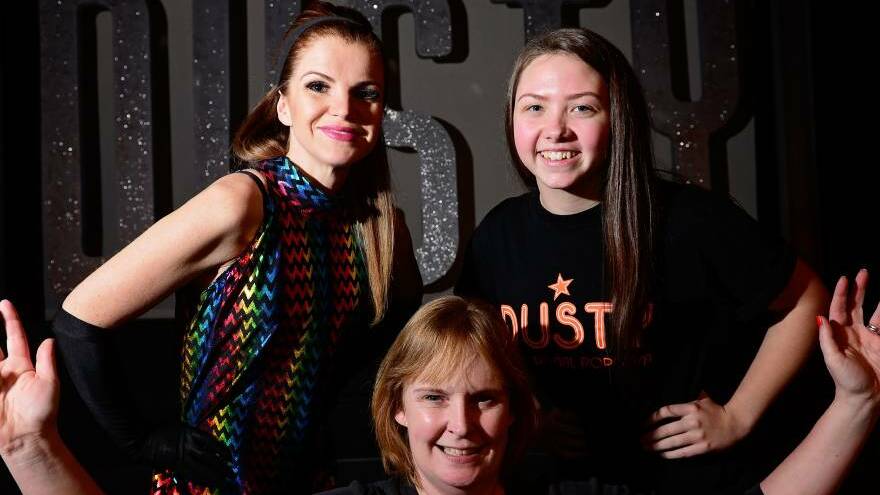 Dusty production manager Jo Stirling (centre) with performers Kristen Landeg and Nikia Breen. Picture: Phillip Biggs