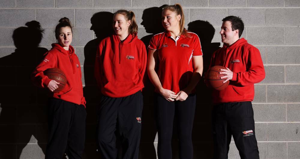 Torns captain Lauren Mansfield with teammates Mikaela Ruef, Tayla Roberts and coach Reece Potter. Picture: Scott Gelston