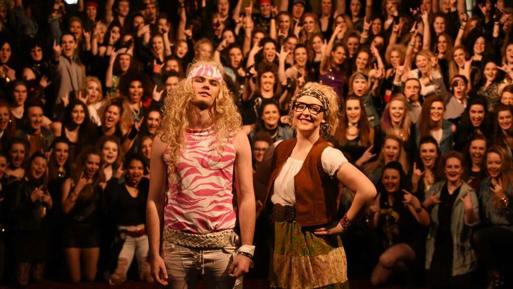 Connor Claridge as Stacee Jaxx and Lucy Woodland as Regina in the Launceston College production of the Rock of Ages. Students at the college are getting ready to present the show from August 31. Picture: Scott Gelston
