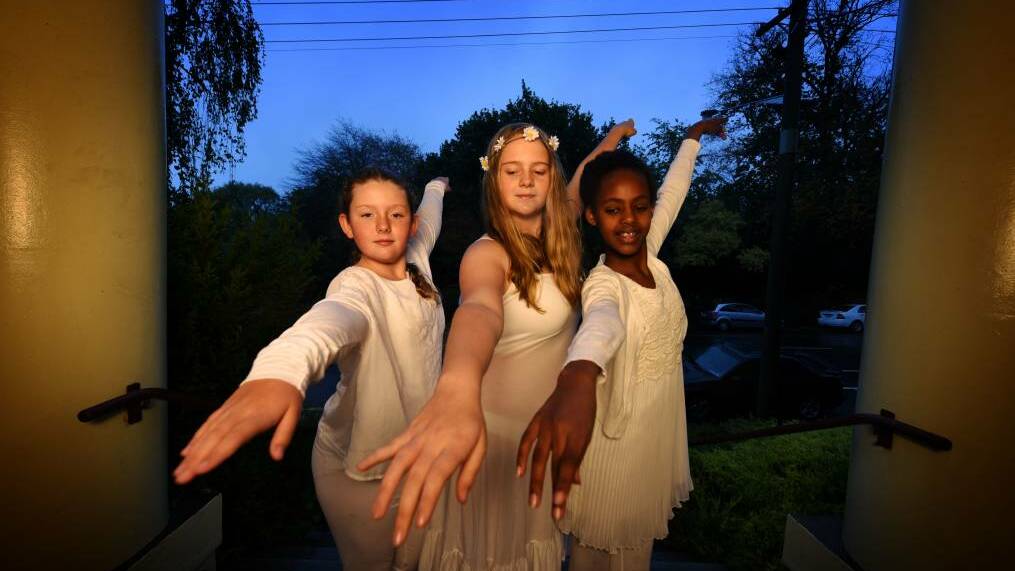Dance Connection performers Mary Bradfield, 11, Claire Imlach, 14 and Lilly Donovan, 10, will dance at the candle lighting ceremony. Picture: Scott Gelston.