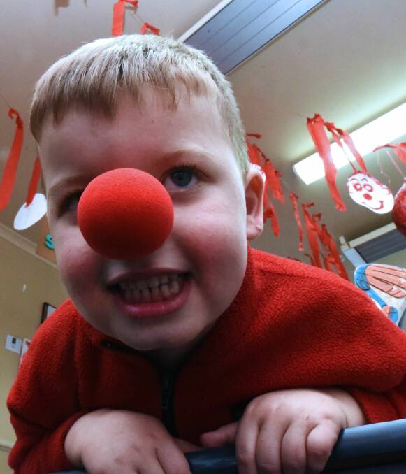 SEEING RED: Albie McCallum, at Perth Child Care Centre, marking Red Nose Day. Picture: Neil Richardson.