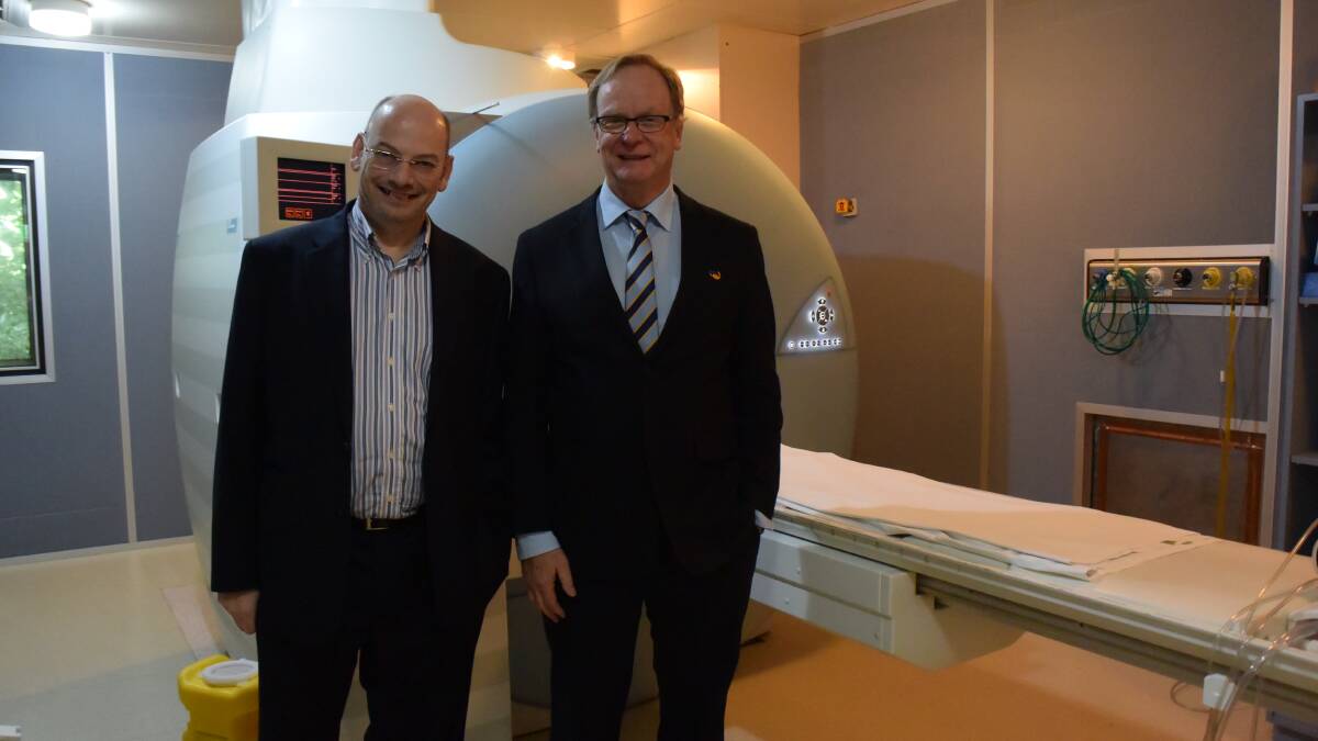MRI ANNIVERSARY: Regional Imaging radiologist Dr Richard Archer and chief radiographer Harry Hanson. Picture: Emily Baker.
