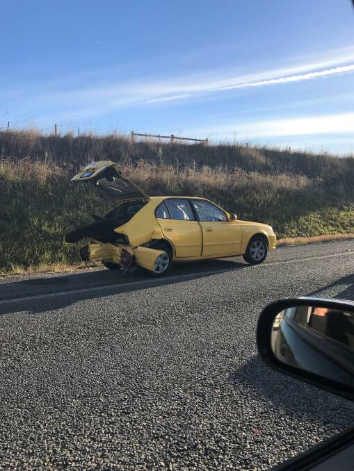 A car crash occurred near East Devonport, on the Bass Highway on Saturday. Picture: Joey Evans 