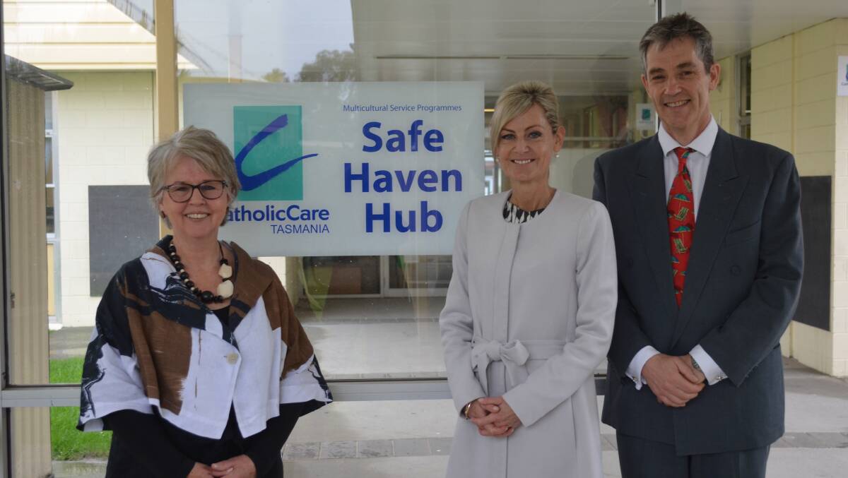 SAFE: CatholicCare employment and training co-ordinator (north) Rhonda McCoy, Ms Elise Archer and CatholicCare multicultural service programs manager James Norman. 
