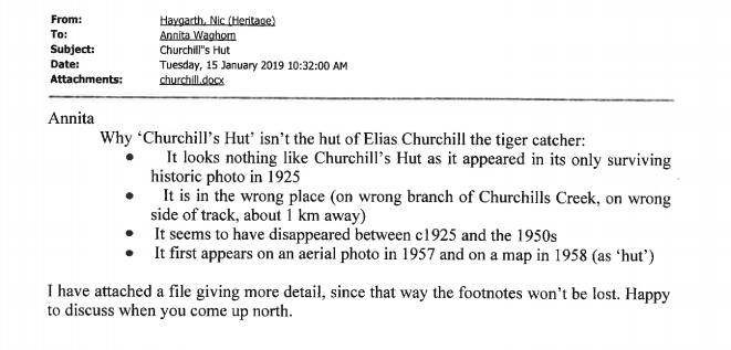 Part of Nic Haygarth's January 15 email to Annita Waghorn, revealed through Right to Information documents