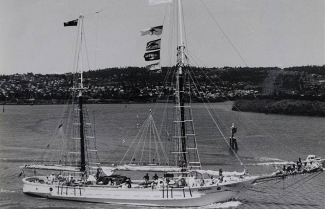 GONE: The tall ship Defender sails the Tamar River in 1988. The historic ship is now in pieces at a Townsville museum. Picture: File 