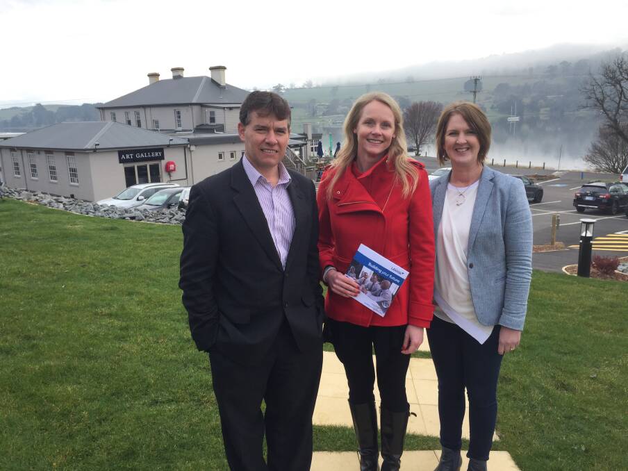 Tourism Northern Tasmania chairman James McKeen with Bass MHA Sarah Courtney and Rosevears Hotel executive manager Naomi Walsh. 