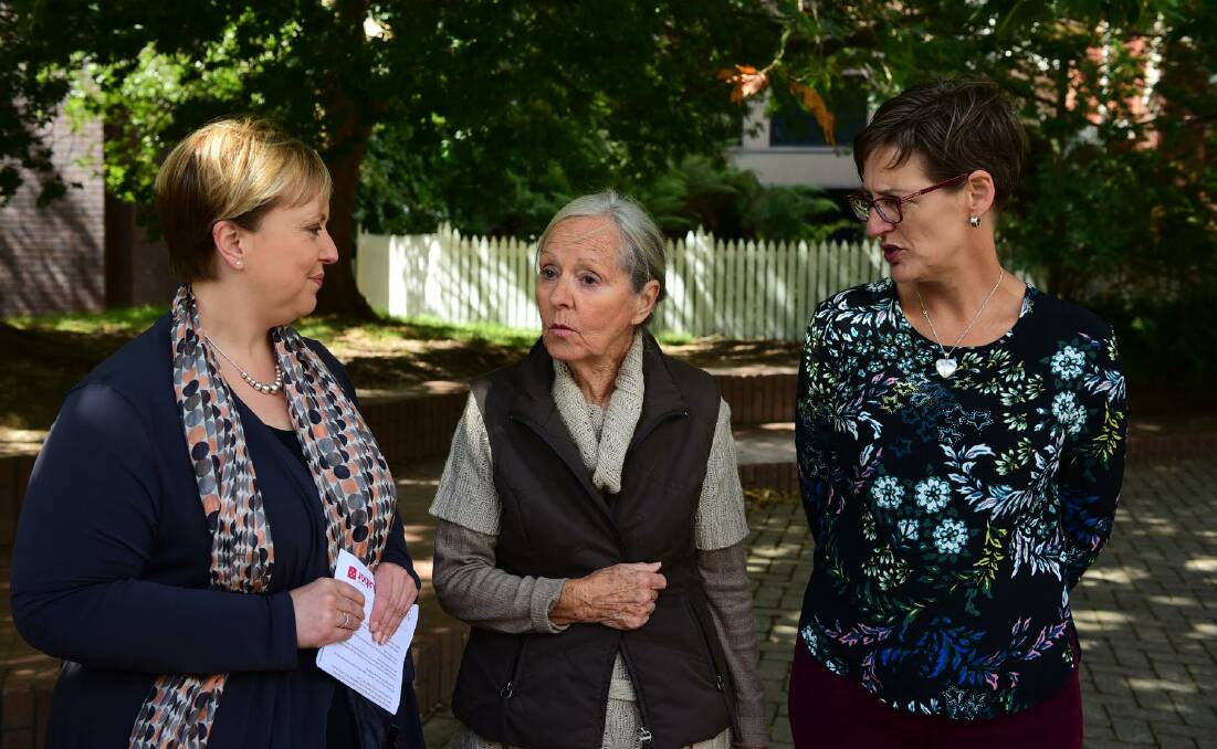 FIGHT: Labor Franklin MHA Lara Giddings, Grindelwald euthanasia advocate Helena Lettau and Greens leader Cassy O'Connor at Civic Square during discussion about the legislation. Picture: File 