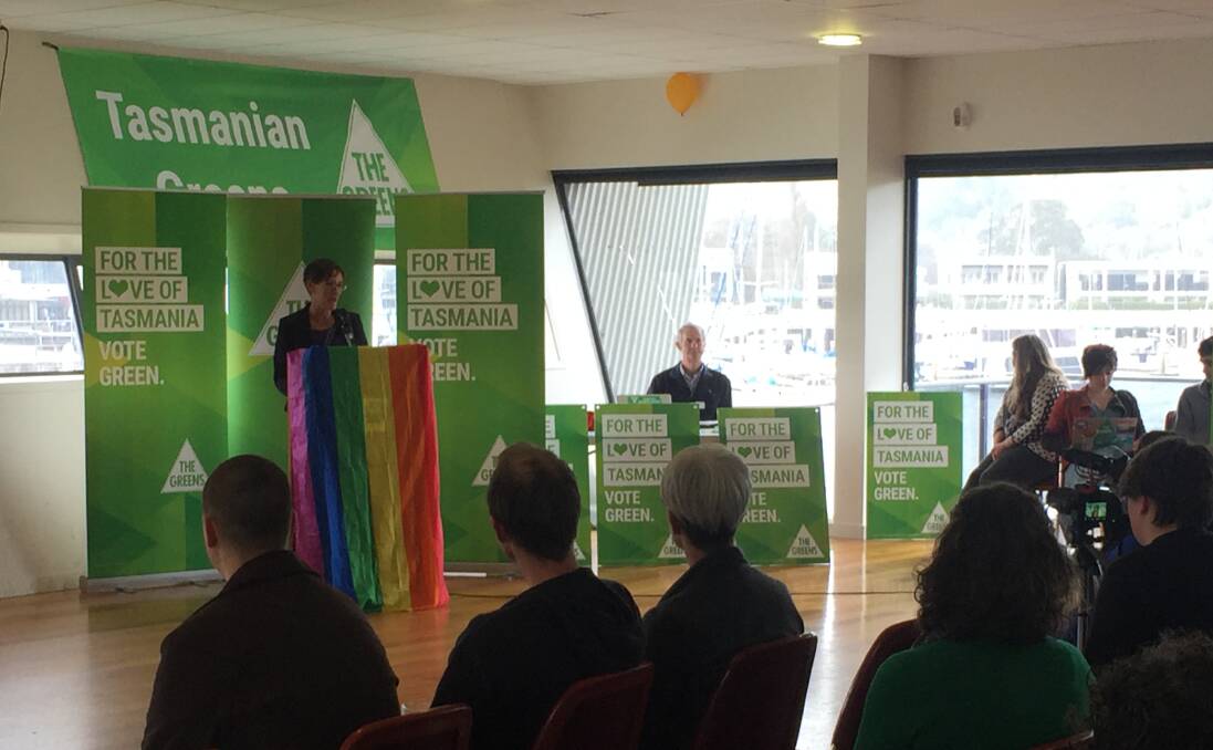 ADDRESS: Greens' leader Cassy O'Connor outlines the party's state election vision on the final day of the 2017 Tasmanian Greens conference. 