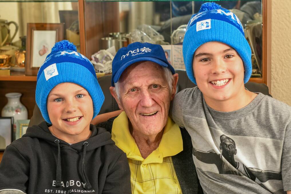 ICE: Kobe Arrowsmith and Oscar Bishop with pop and great uncle, Graham Crooks. Picture: Phillip Biggs