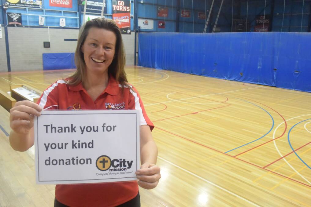 HOOP: Launceston Tornadoes chair Janie Finlay thanks the public for their donations to the Mission Possible campaign. Picture: Hayden Johnson 