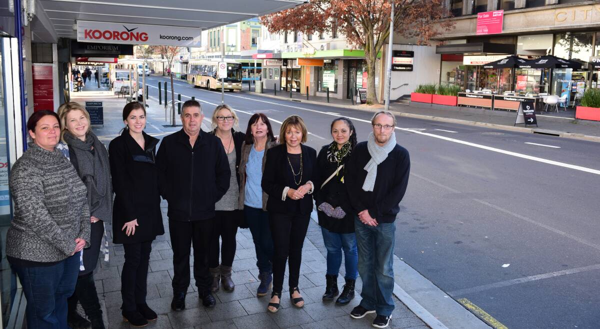 STOP: Amanda White, Rachel Bosveld, Nicole Goodwin, Ray Heald, Jodie Campa, Kathy Hannon, Dorothea Freifrau von Rechenberg, Christine Chandler and Stephen Davern are unhappy with the bus stop plans. Picture: Paul Scambler