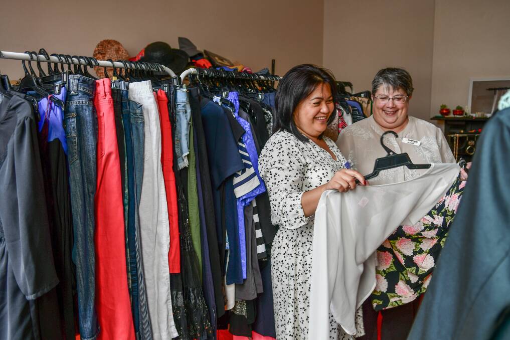 SHOPPING: The Migrant Resource Centre's Ella Dixon and Self Help Workplace's Donna Bain at the new pop-up store. Picture: Scott Gelston