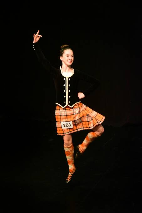 HIGHLAND FLING: Madison Sefton competes in the Launceston Competitions highland dancing premiership for under 13 and 16s at Annexe Theatre on Saturday. Picture: Paul Scambler