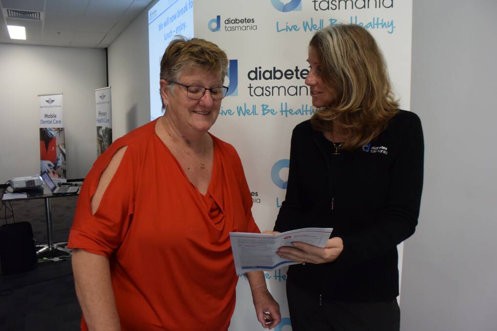 Kings Meadows resident Kerrie Skilton, who has type 2 diabetes speaks about managing the condition with Diabetes Tasmania diabetes educator Traci Lonergan. Picture: Tess Brunton