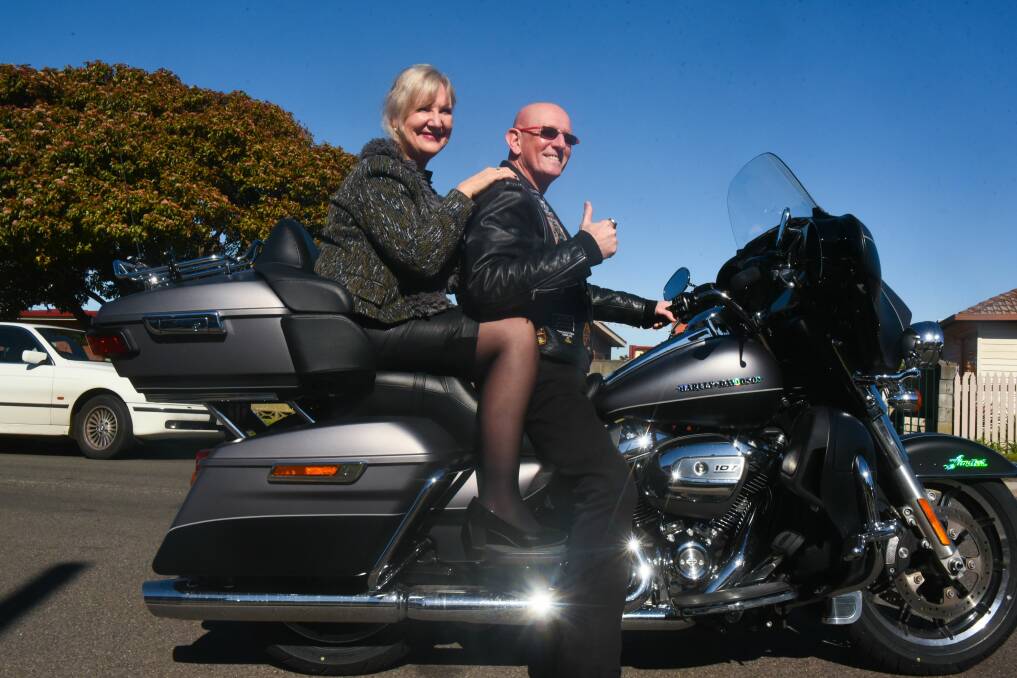 REVVING ENGINES: Greg Kelly, who has young onset dementia, is touring Australia, pictured with Alzheimer's Australia National chief executive officer Maree McCabe. Picture Neil Richardson