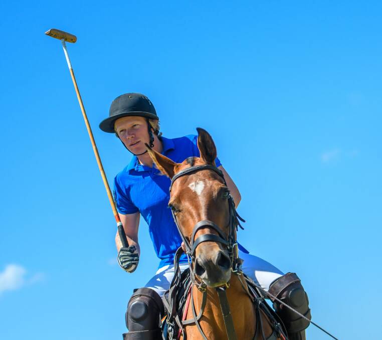 CHUKKER IN: Professional polo player Tommy Martin, with his horse Kit, will compete at Barnbougle Polo on Saturday. It will be his third time playing in the event. Picture: Scott Gelston