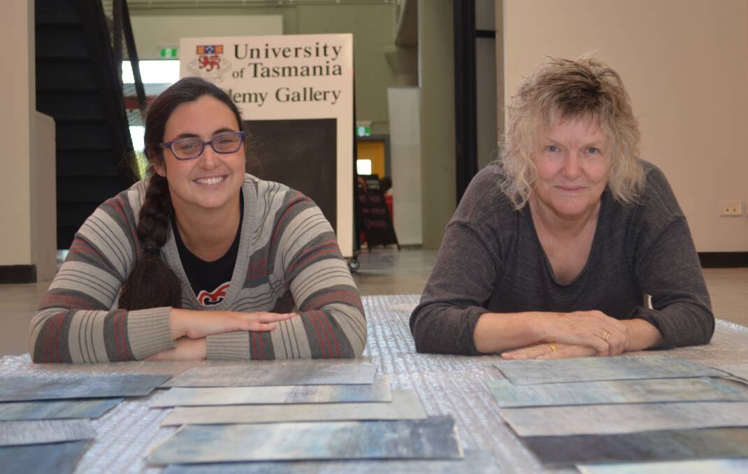 EMBODIED LANDSCAPES: UTAS lecturer Dr Karen Hall and former UTAS lecturer Penny Mason curated the exhibition showcasing Sue Henderson's artwork. Picture: Tess Brunton