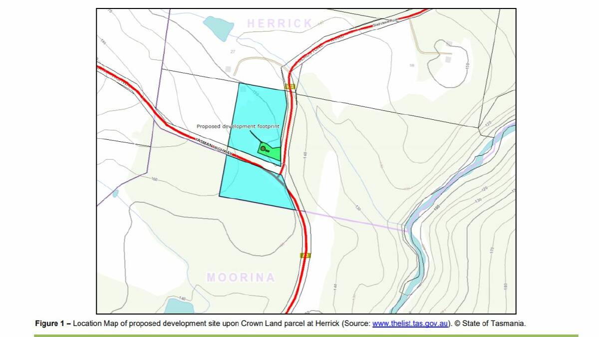 The proposed water treatment plant and reservoir site is on Crown Land at the junction between the Tasman Highway and Gladstone Road, about 1.2 kilometres from Herrick. Picture: Supplied