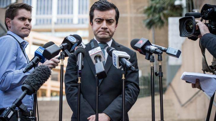 Senator Sam Dastyari speaks to the media on Tuesday over the growing donations scandal. Photo: Wolter Peeters
