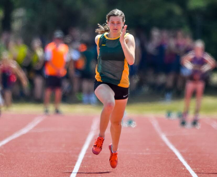 FIERCE: Prospect High pupil Jade Longstaff determinedly looks down the lanes in her 100m race.