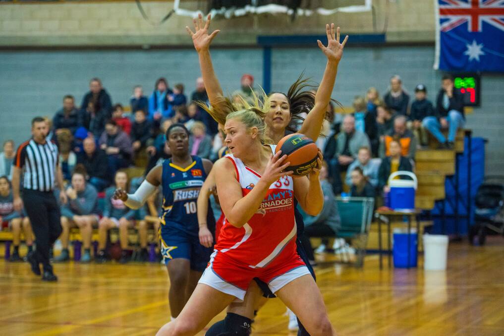 MARKED WOMAN: Launceston Tornadoes focal point Tayla Roberts attempts to break free from close-checking defenders in the SEABL this year. Picture: Scott Gelston