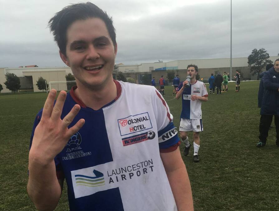 STILL HAPPY: Nick Lanau-Atkinson celebrates his four goals last week that earned the Rangers skipper three votes. Picture: Supplied