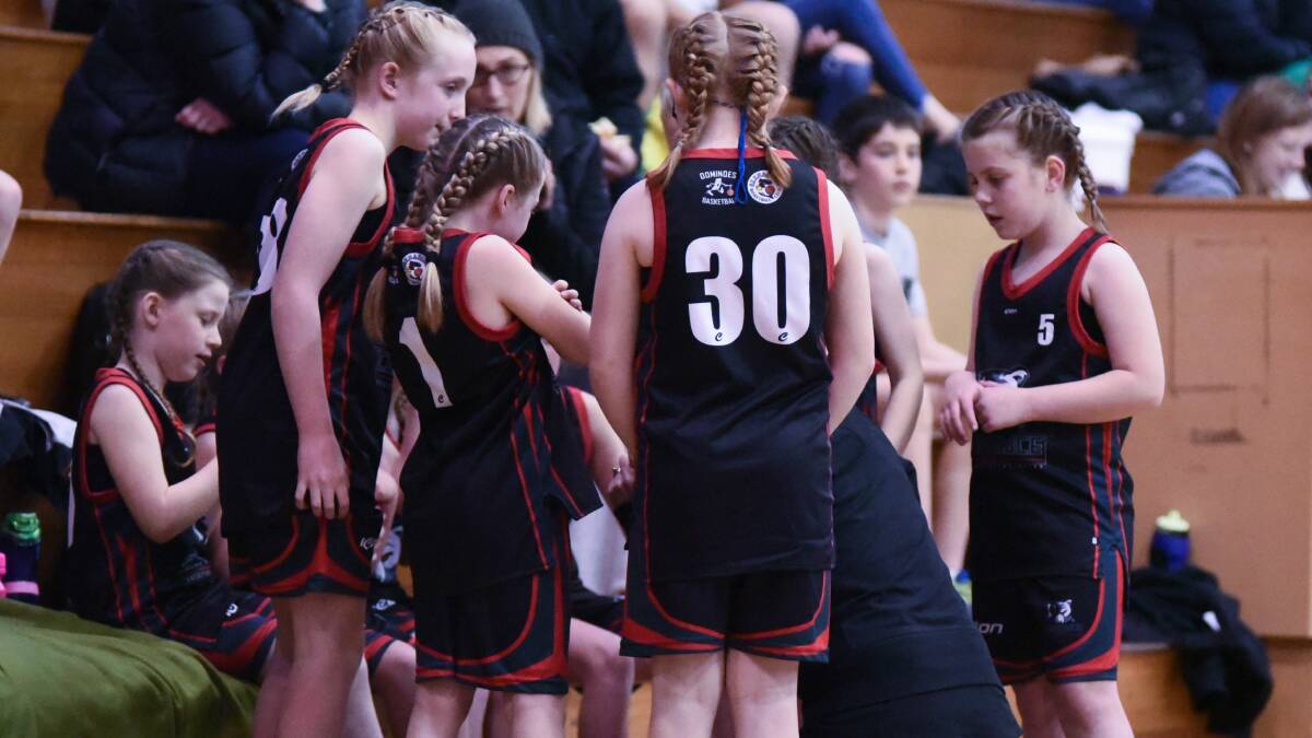 LISTEN UP: Clarence players take a time-out to listen to their coach during their clash with Devonport at Elphin Sports Centre on Saturday at the state junior championships. Pictures: Neil Richardson